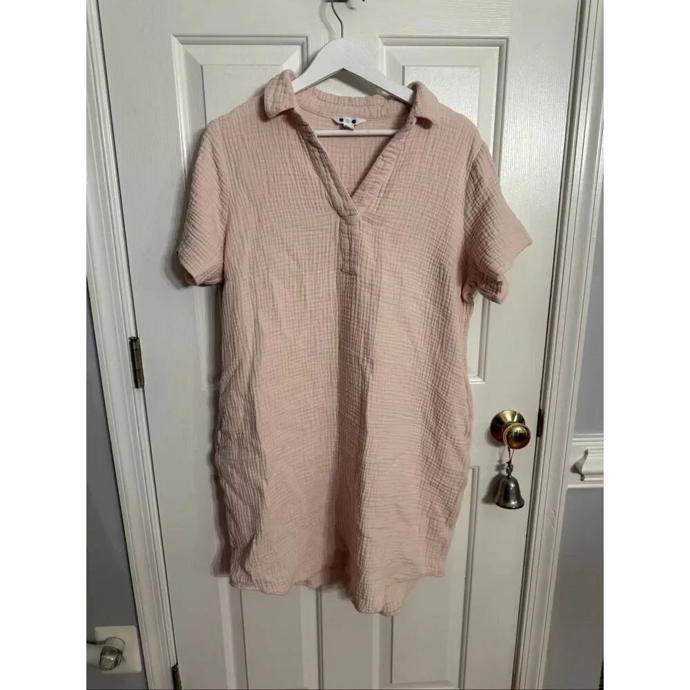 Three Dots Blush Pink Gauzy Shift Dress sz L EUC